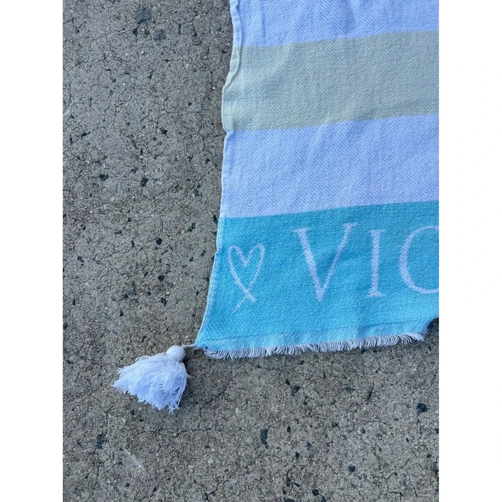 Victoria's Secret Beach Towel Sarong OS Blue Striped Cotton Tassel Women